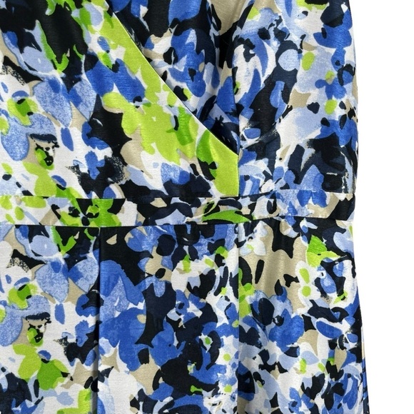 Black Label by Evan-Picone Blue & Green Floral Faux Wrap Sleeveless Dress Sz. 14 - Picture 4 of 12